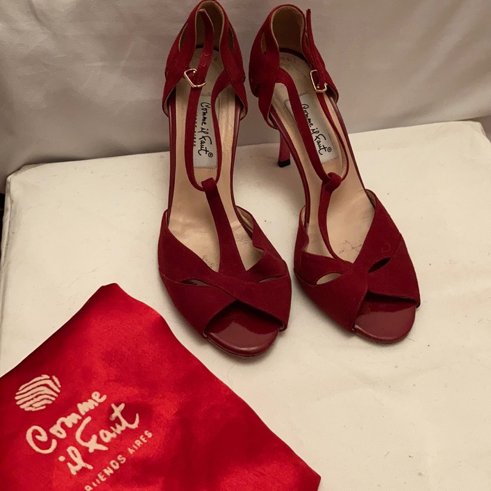 CIF - Deep red suede tango shoes with shiny heels